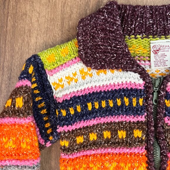 Yarina Threads Handmade Cotton/Wool Colorful Sweater Jacket Sz 2T/3T - Picture 3 of 8